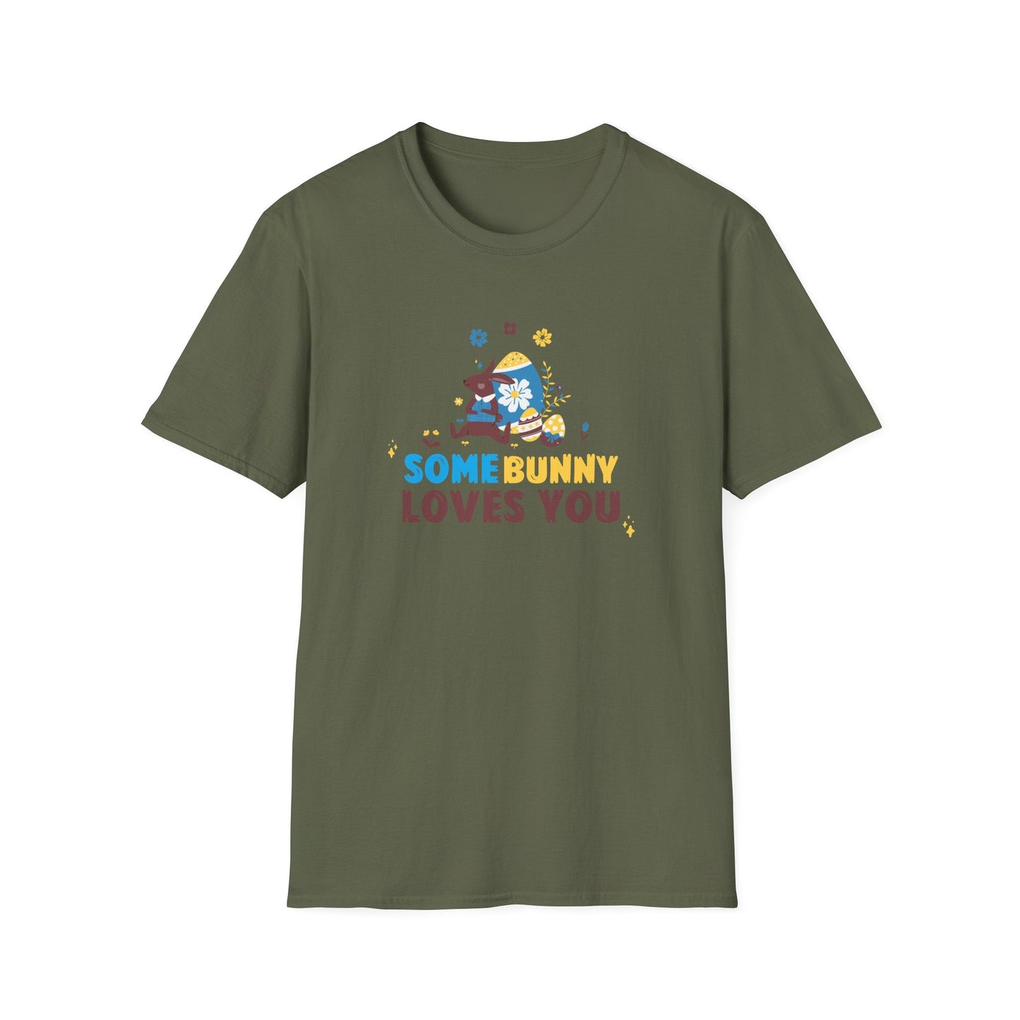Easter Bunny T Shirt Unisex Gildan Softstyle 64000 Art Design With Easter Prints
