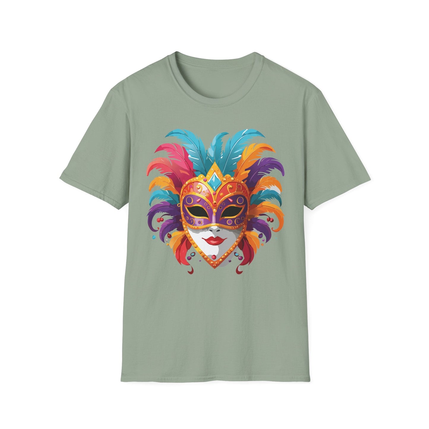 Unisex Gildan Softstyle Mask Tee Shirt With Art Design Casual Everyday Wear Masquerade Tee