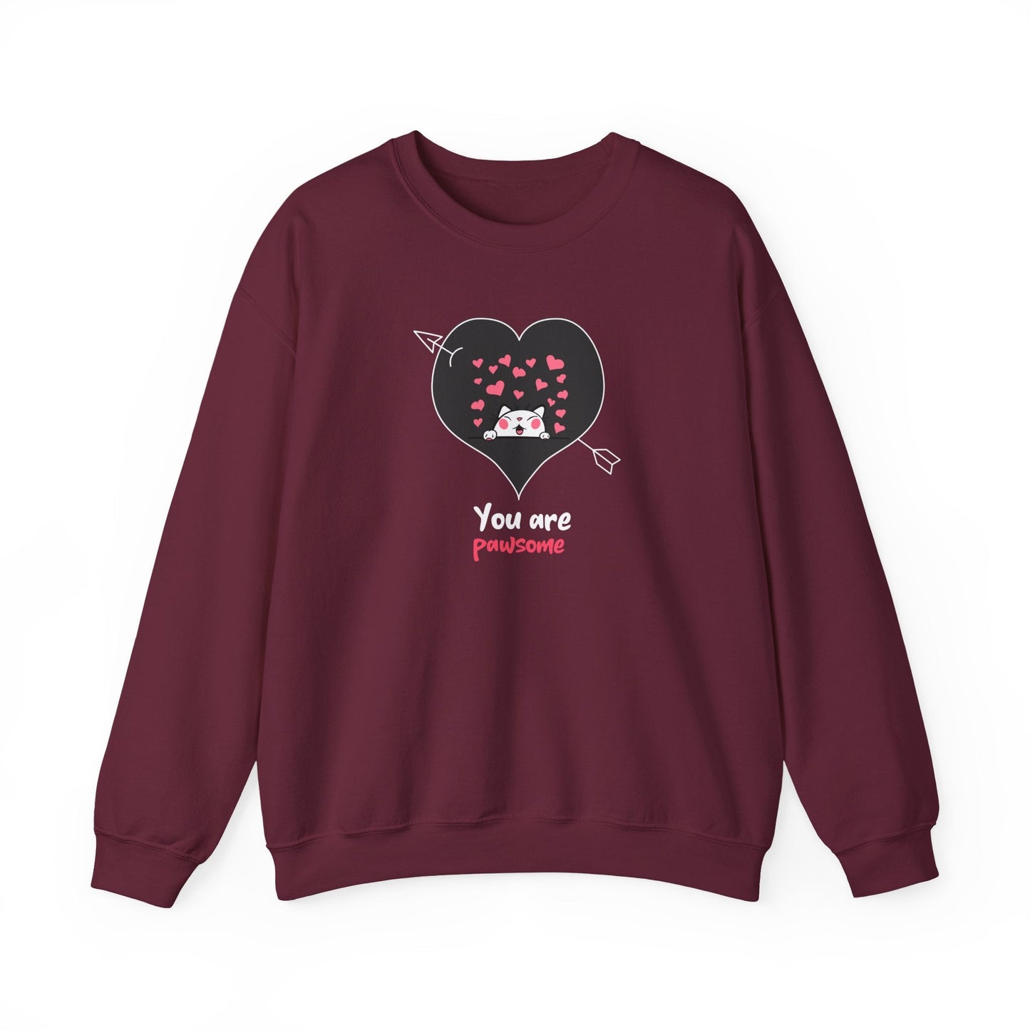 Cat Heart Sweatshirt Valentines Day Fifty Fifty Cotton Poly Unisex Crewneck Gift Idea