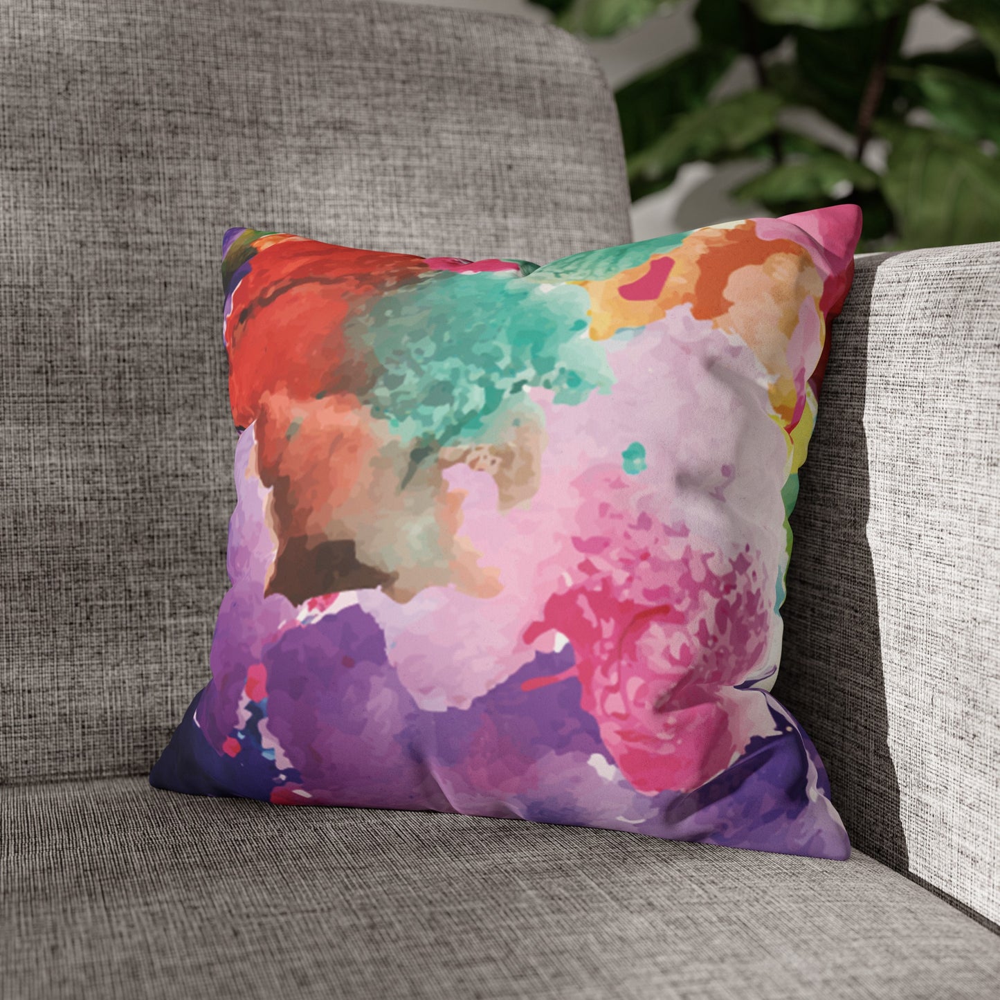 Faux Suede Pillowcase with Abstract print