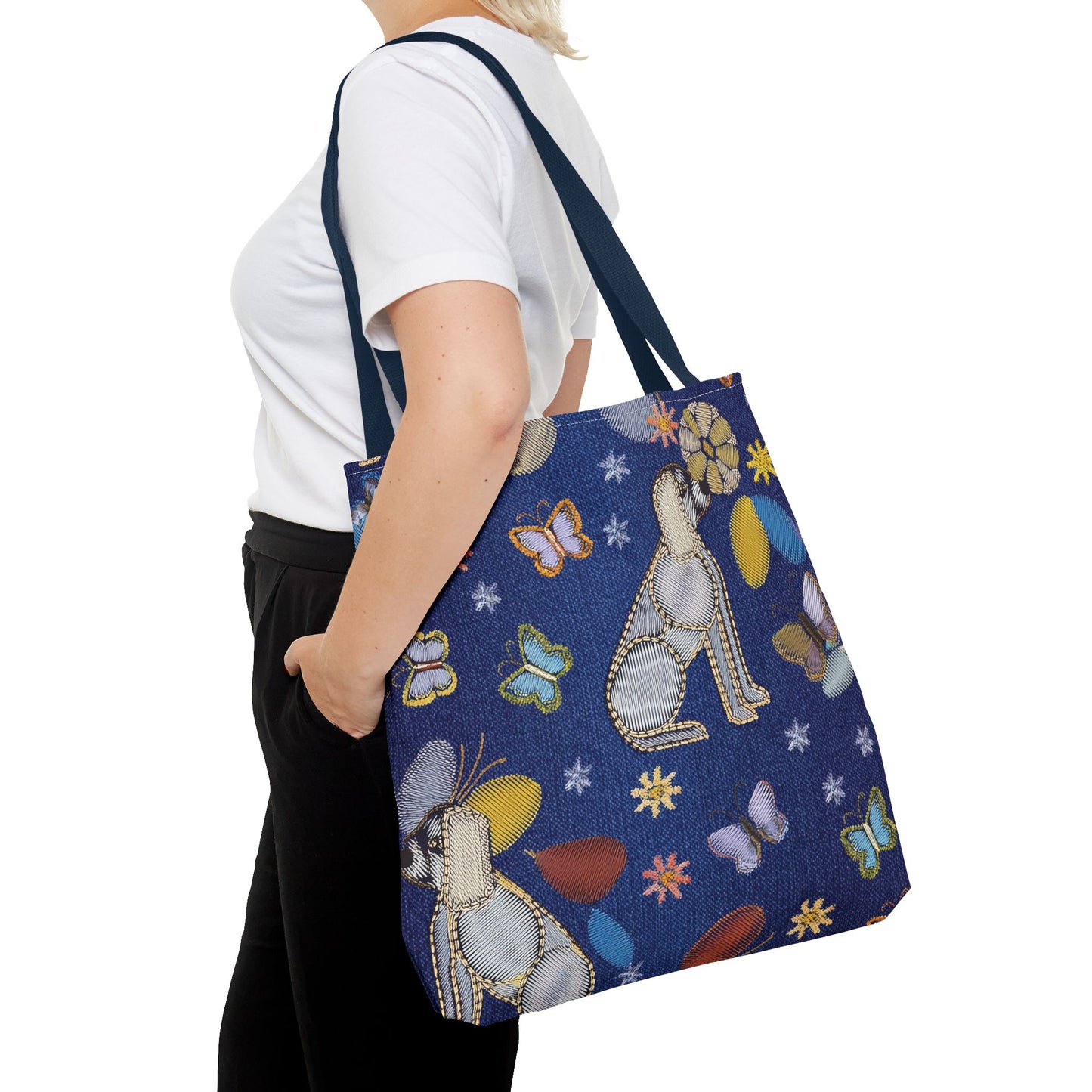 Denim Fabric Imitation Print Unisex Canvas Bag Poly Spun 3 Sizes Tote Bag 191-2
