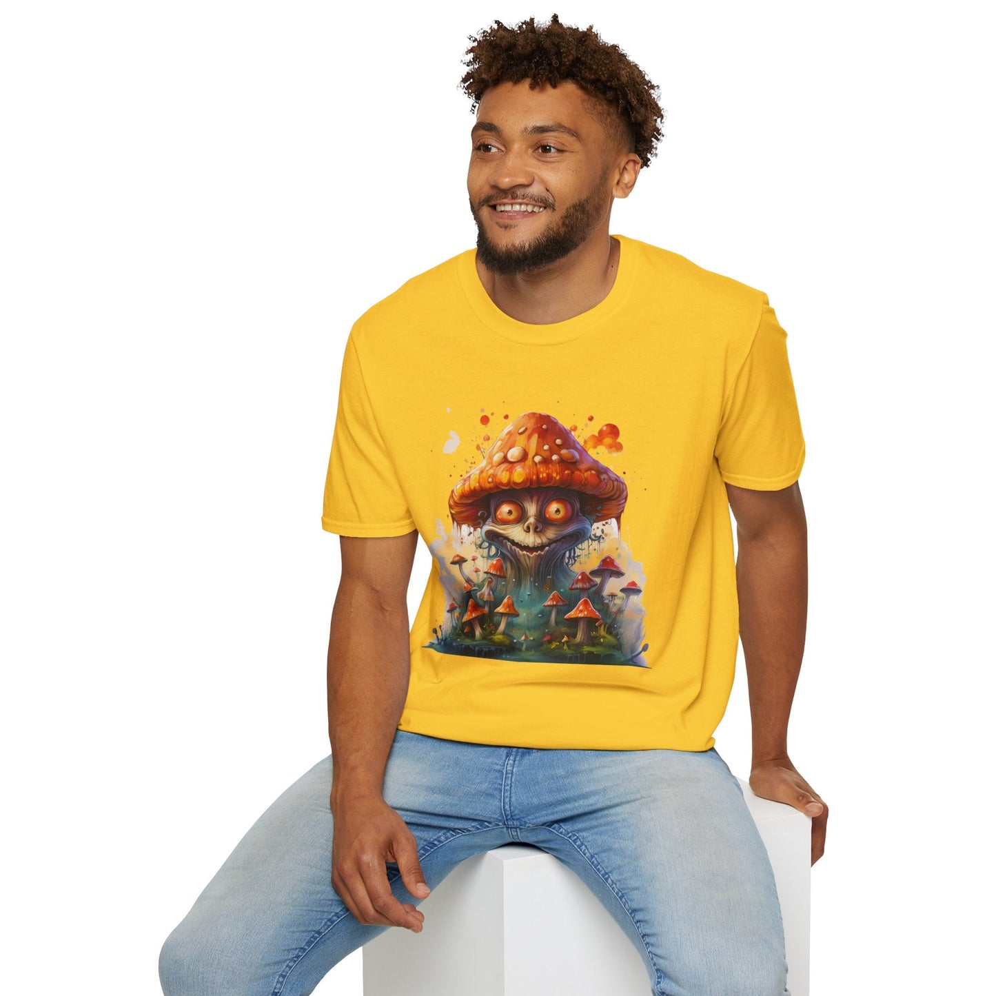 Funny Mashroom Tee Shirt Unisex Softstyle Cotton Art Design with Fungus Graphic Artwork Theme