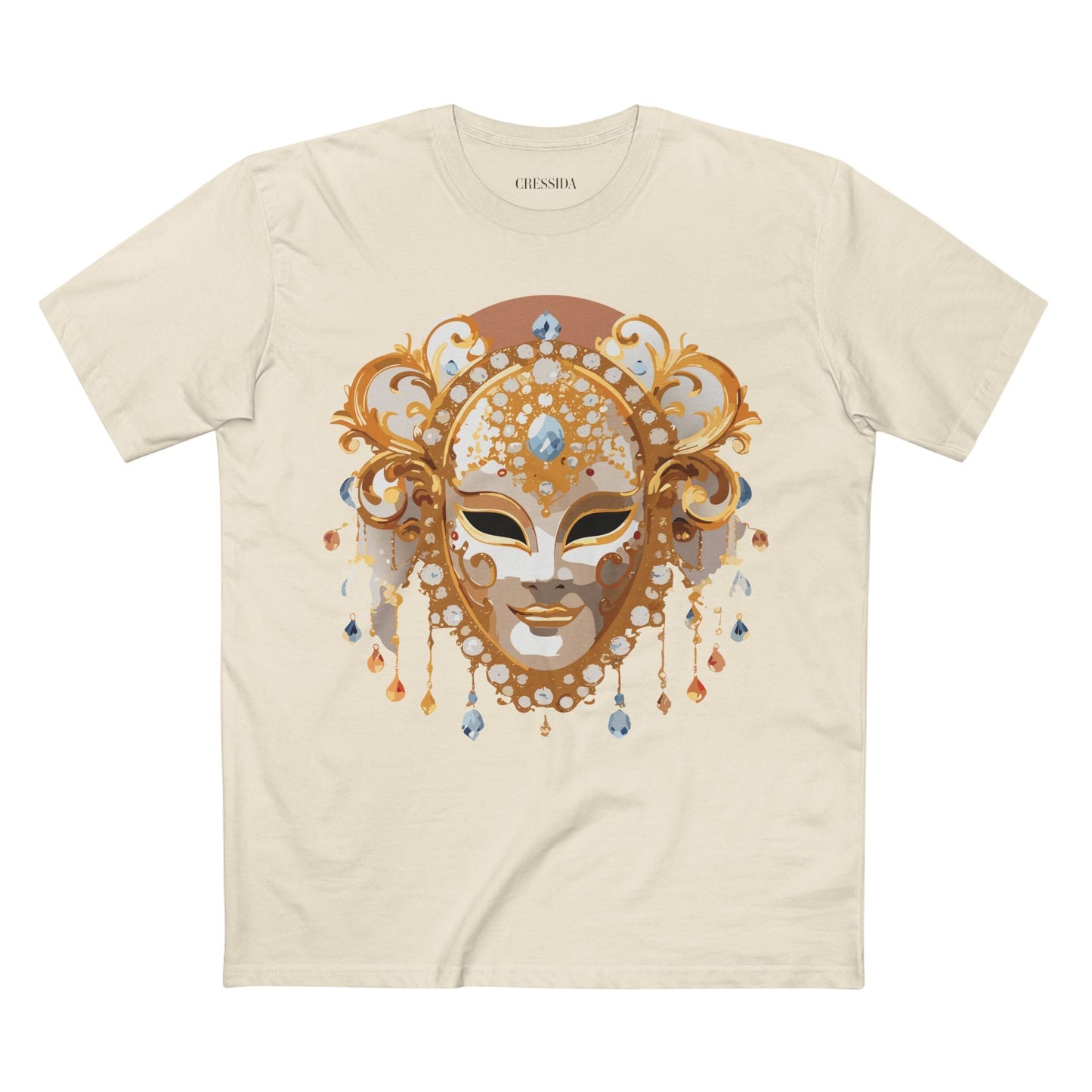 Carnival Mask Graphic T-Shirt Unisex 100 Cotton With Antique Gold Art Design Tee 15