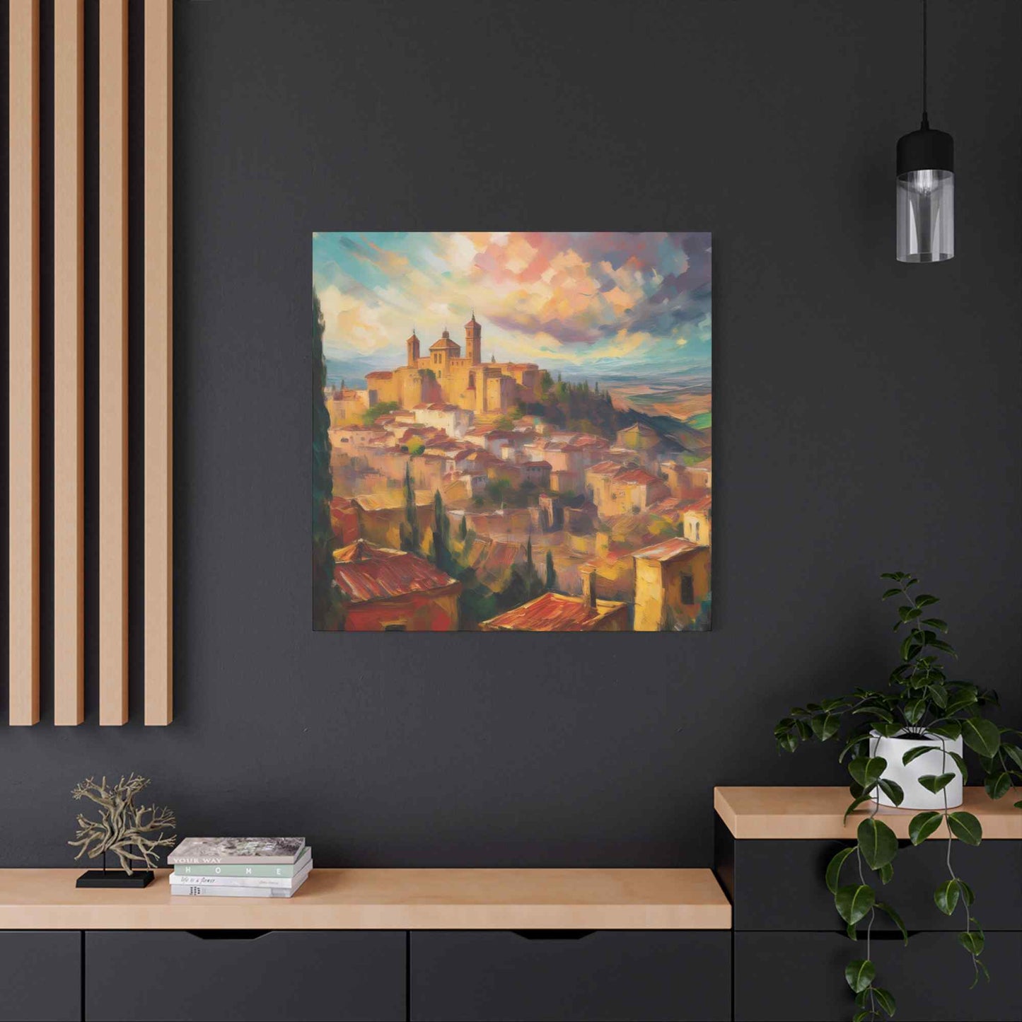 Spanish City Print Canvas, Oil Paint Print 20x20, 24x24, 30x30, 32x32, 36x36 Art Design Print Pine-Wood Inner Frame MC-58