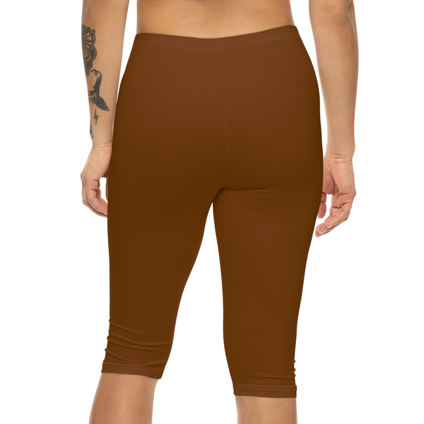 Raw Amber Rust Color Women's Brushed Suede Poly Span Casual Capri Leggings XS-2XL