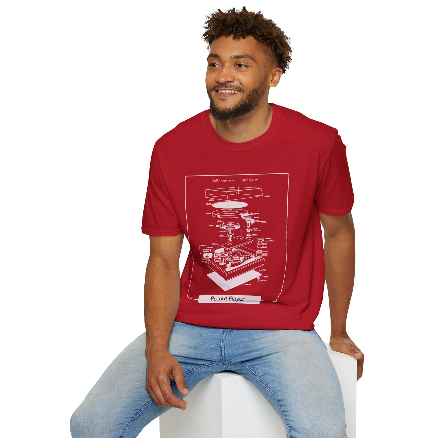 Record Player Blueprint T-Shirt Unisex Cotton Retro Vinyl Turntable Diagram Tee