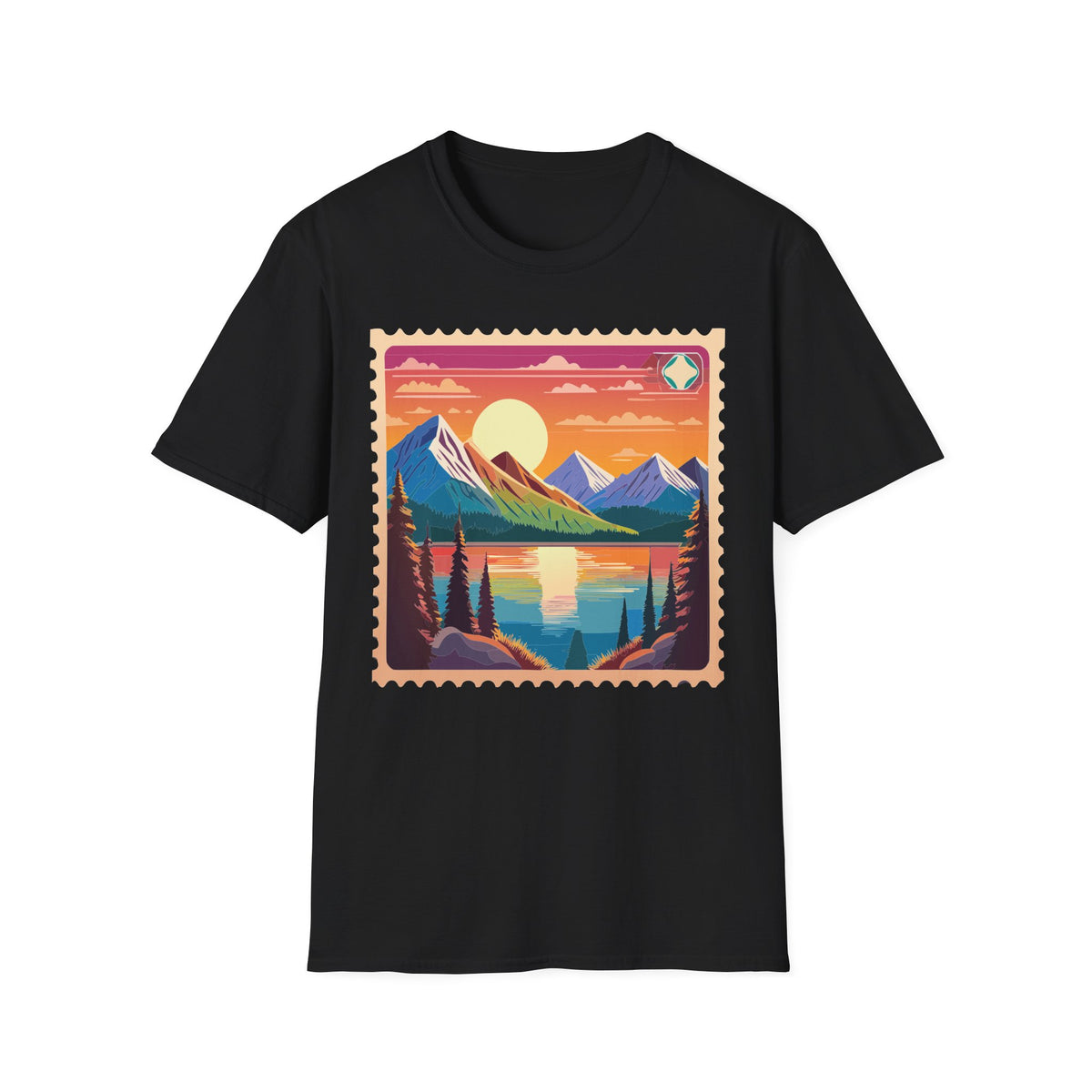 Sunset Mountain Lake landscape T-Shirt | retro postcard nature print