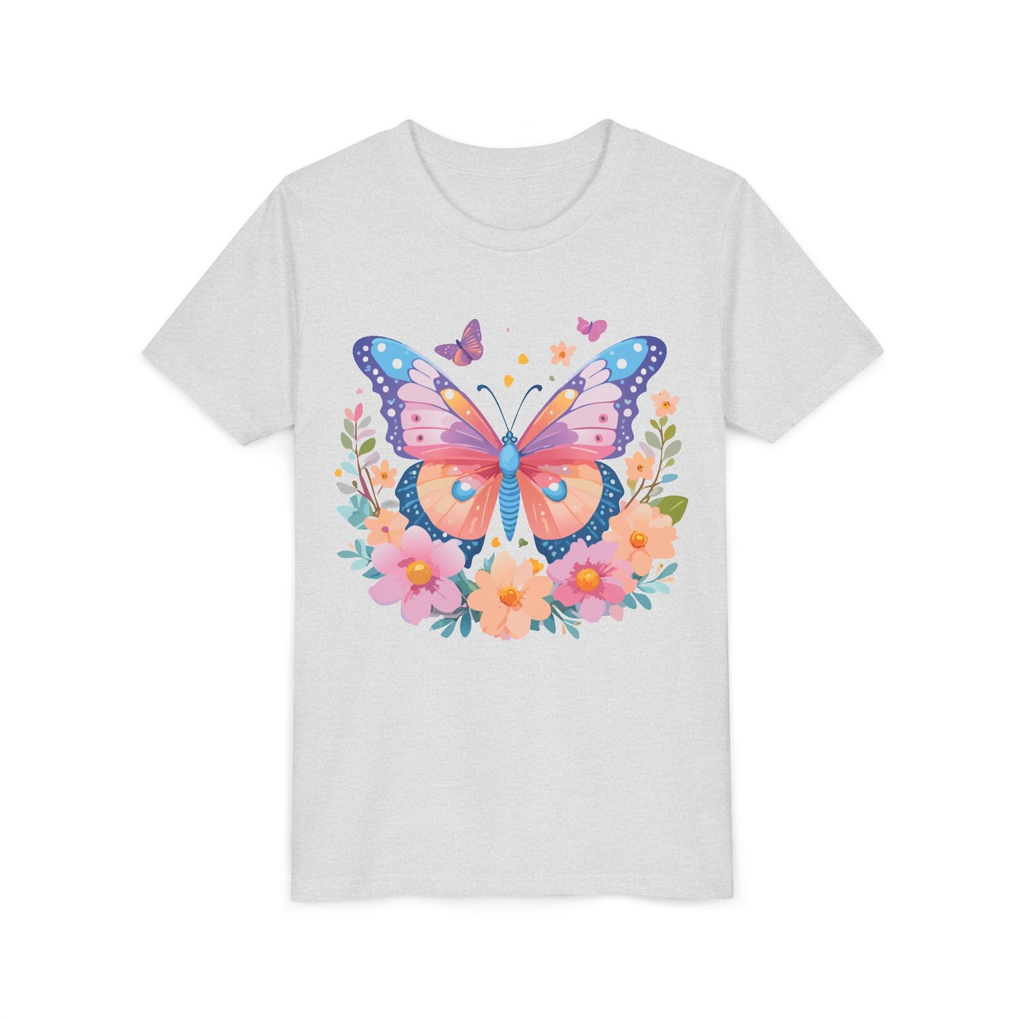 Butterfly Blossom Youth Tee - Colorful Short Sleeve T-Shirt for Spring Celebrations (9-14)