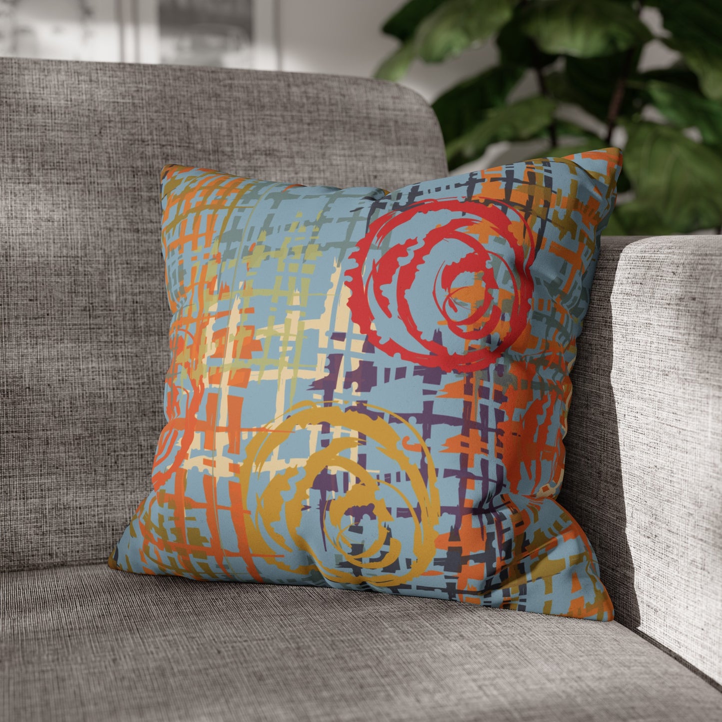 Faux Suede Pillowcase with Abstract print