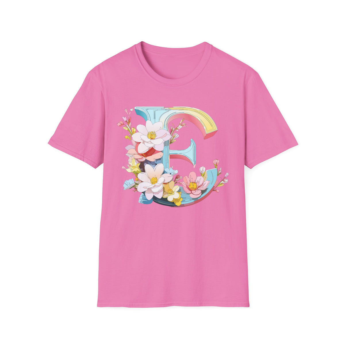 Floral Letter E T-Shirt | Monogram Initial Tee