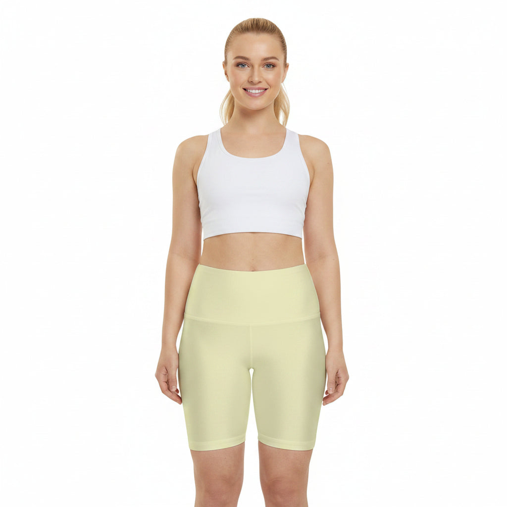 Pale Yellow Women's High-Waist Workout Shorts — Lightweight Lemon Activewear