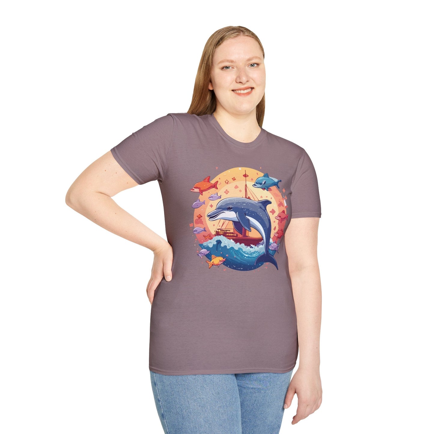 Dolphin Shirt Unisex Softstyle Cotton Tee 100 Percent Ring Spun Lightweight Breathable