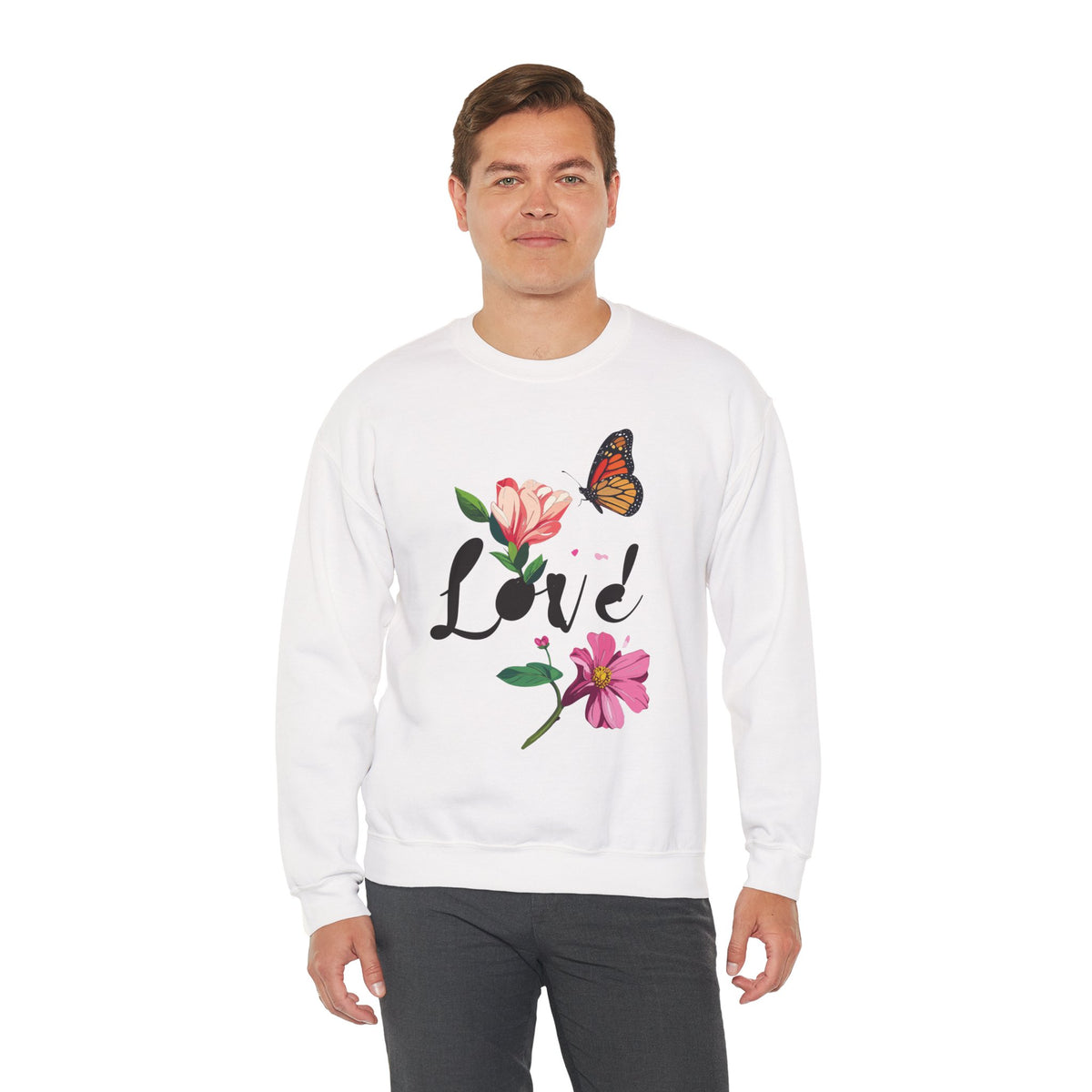 Floral Love Graphic Valentine's Day Sweatshirt Unisex 50/50 Cotton-Poly Sweatshirt w44