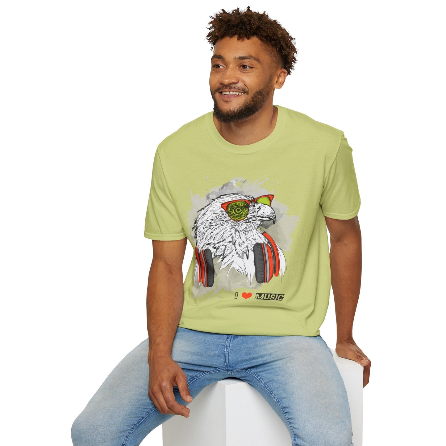 I Love Music Animals Shirt With Headphones Unisex Gildan Softstyle 64000 Tee Premium