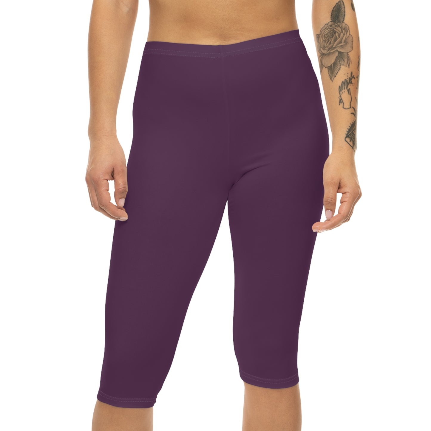 Berry Cream Color Women's Brushed Suede Poly Span Casual Capri Leggings XS-2XL