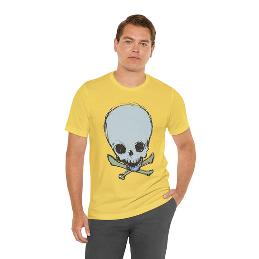 Lt Blue Skull Graphic Design Tee, Skull Shirt, Vintage Tees, Art Design T-Shirt, Vintage Graphic Tee, Art Shirts with Skulls