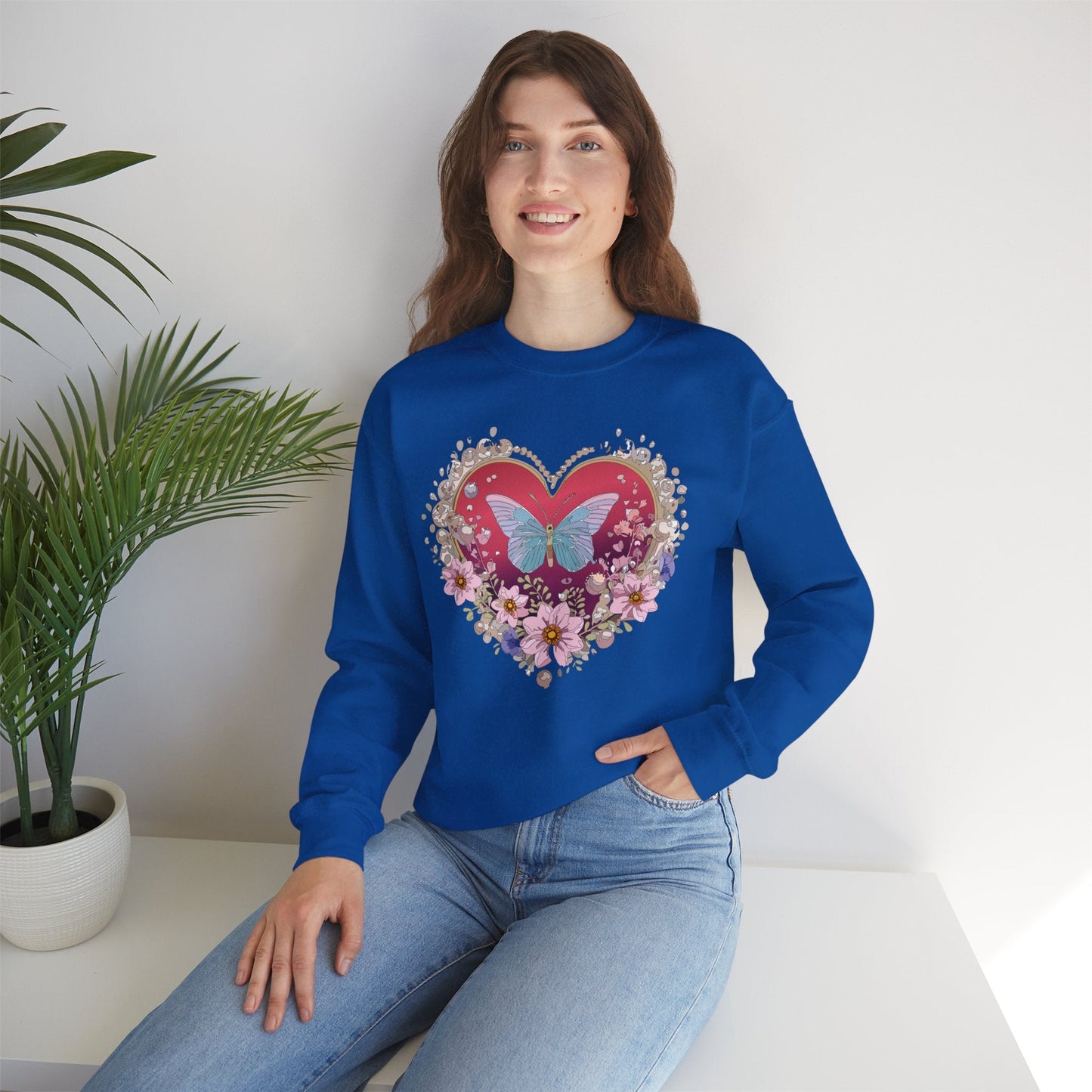Floral Heart Sweatshirt For Valentines Day Unisex Floral Love Crewneck Sweatshirt