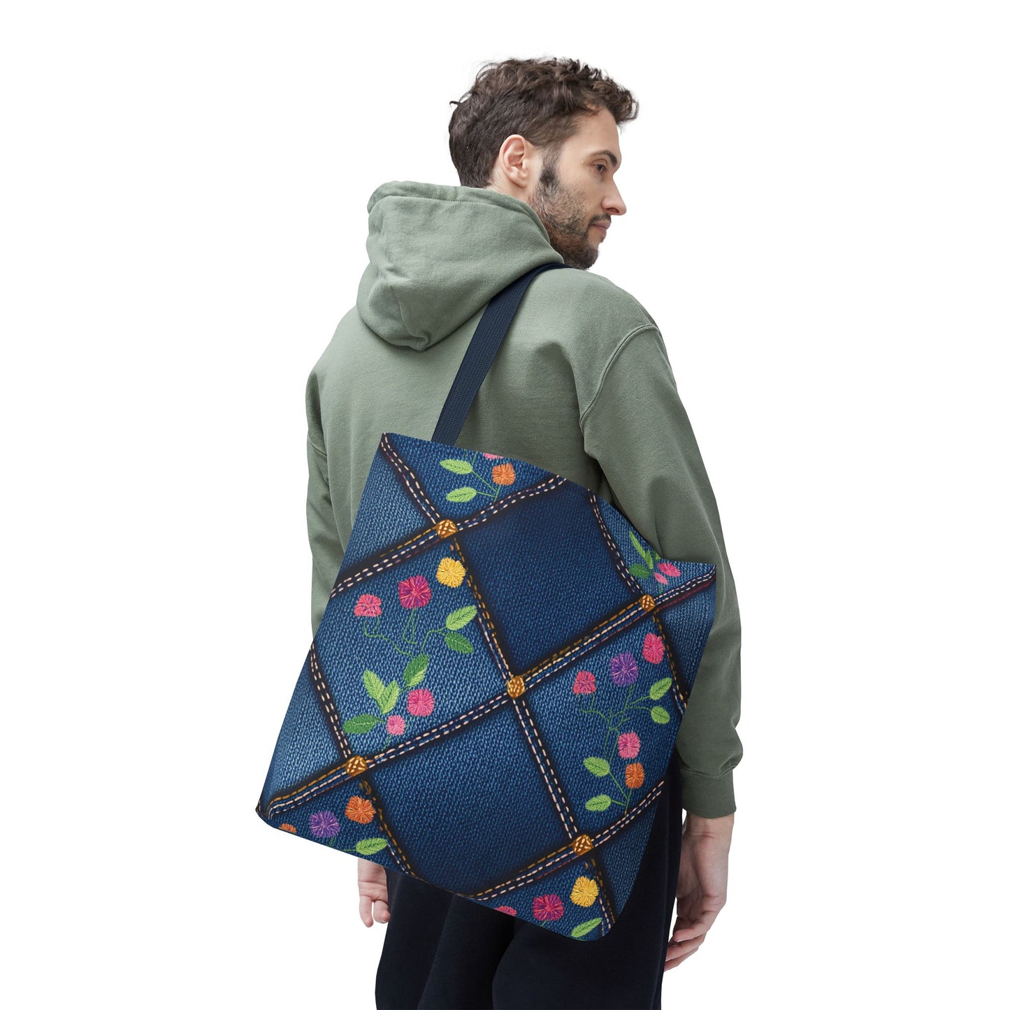 Denim Fabric Imitation Print Unisex Canvas Bag Poly Spun 3 Sizes Tote Bag 124