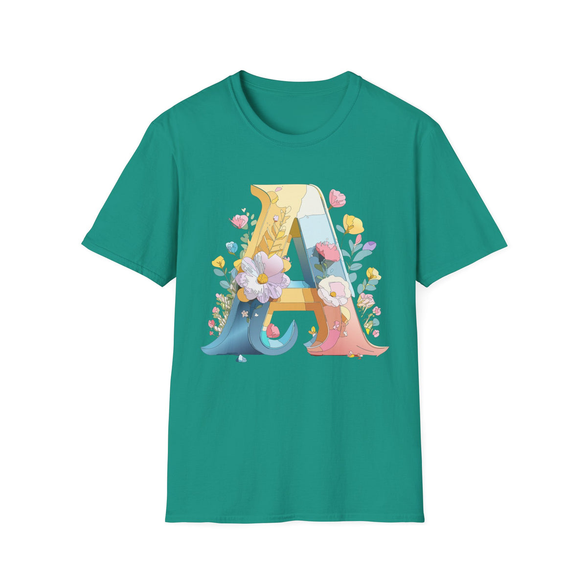 Floral Letter A T-Shirt | Monogram Initial Tee with Flowers