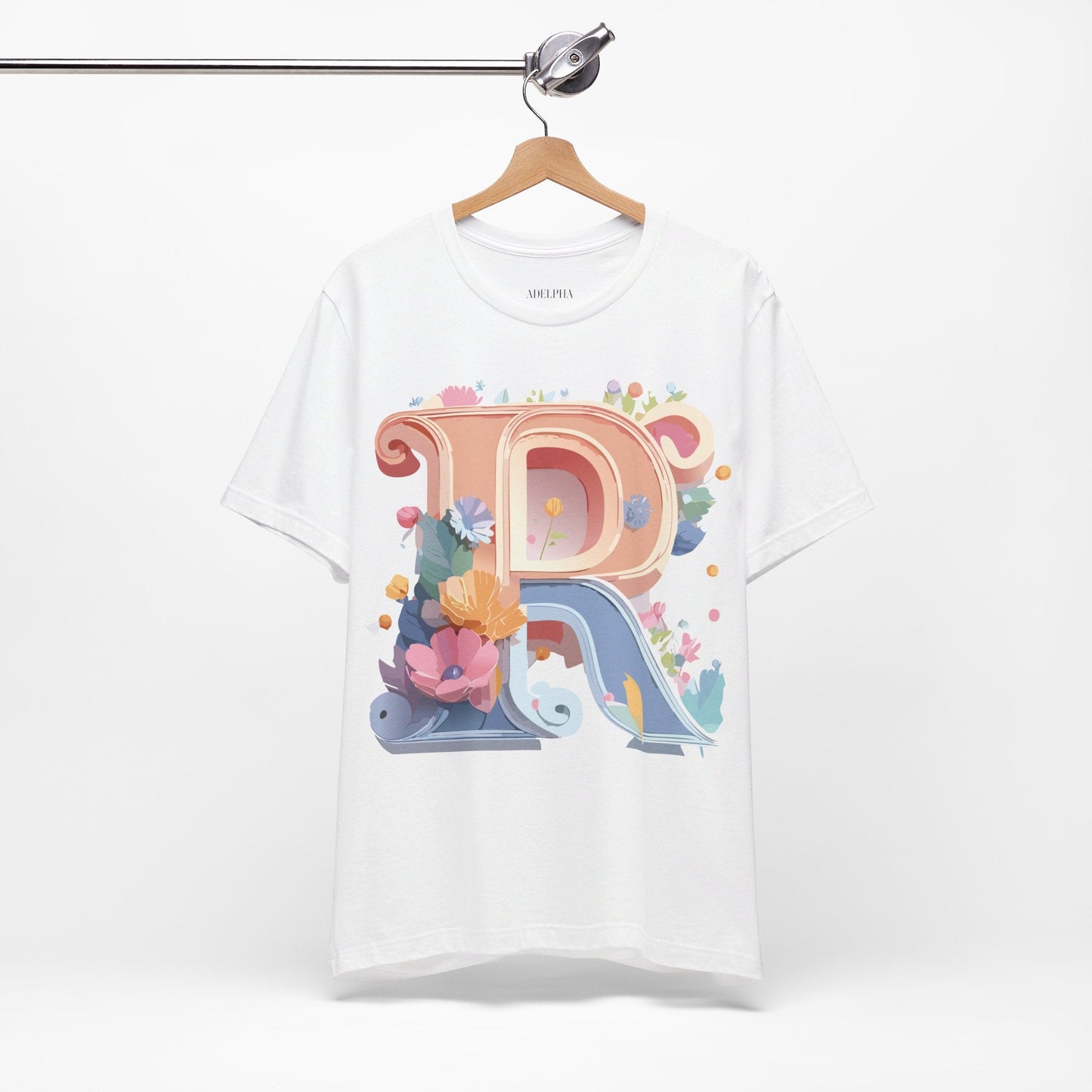 Letter R  Graphic Tee Unisex Short Sleeve Vintage Art Design Tee