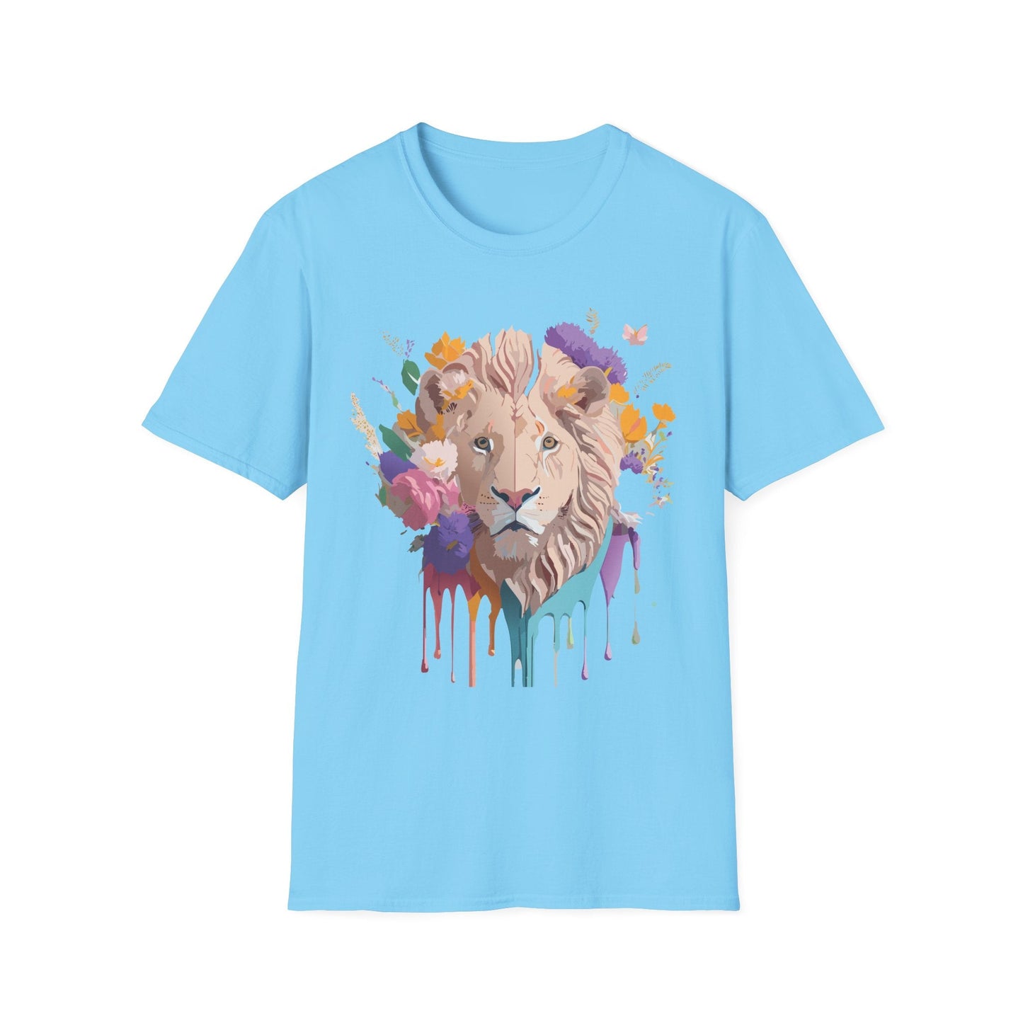 Unisex Lion Shirt Floral Lion Tee Softstyle 64000 Gildan Cotton Tee