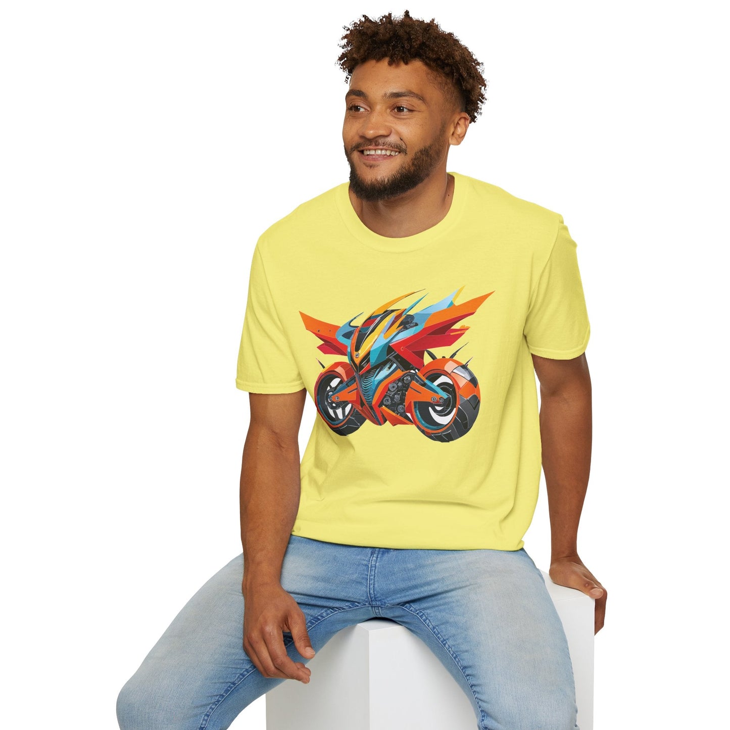 Unisex Bike T Shirt With Motorcycle Art Design Graphic Tee Softstyle 64000 Cotton
