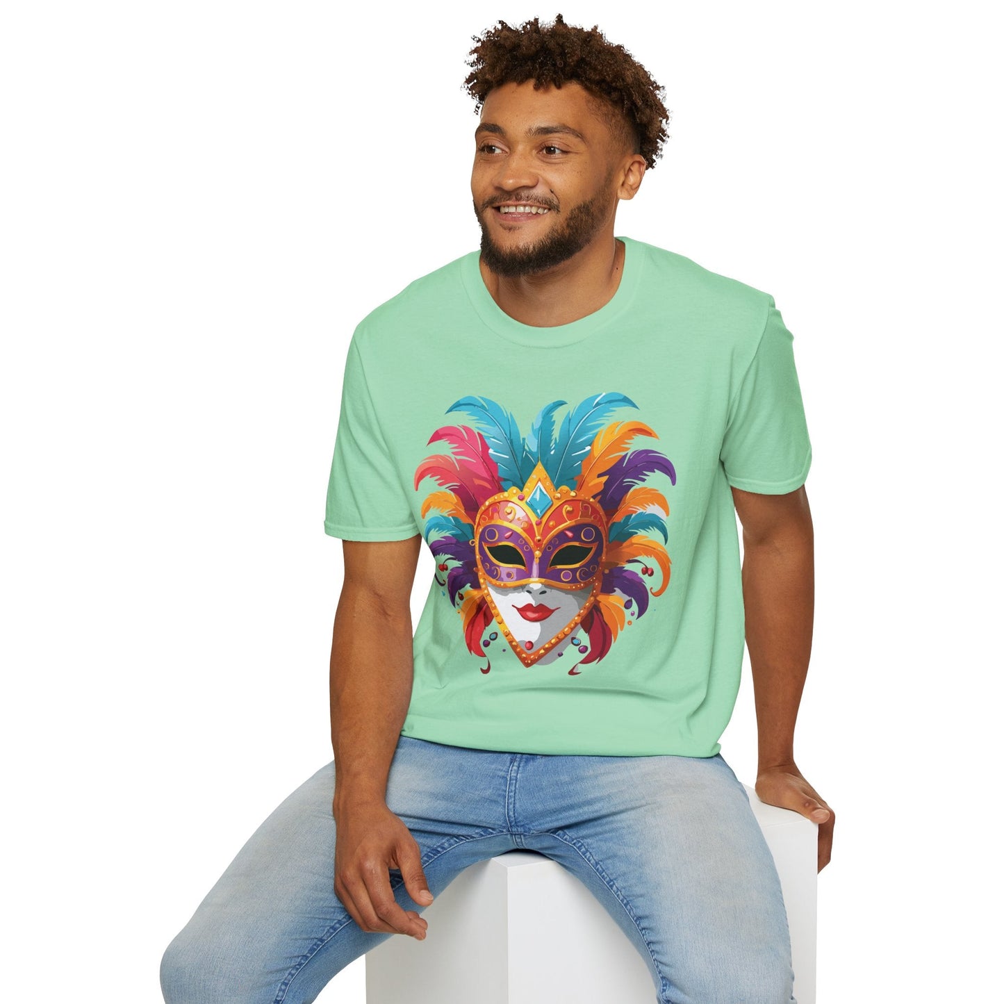 Unisex Gildan Softstyle Mask Tee Shirt With Art Design Casual Everyday Wear Masquerade Tee