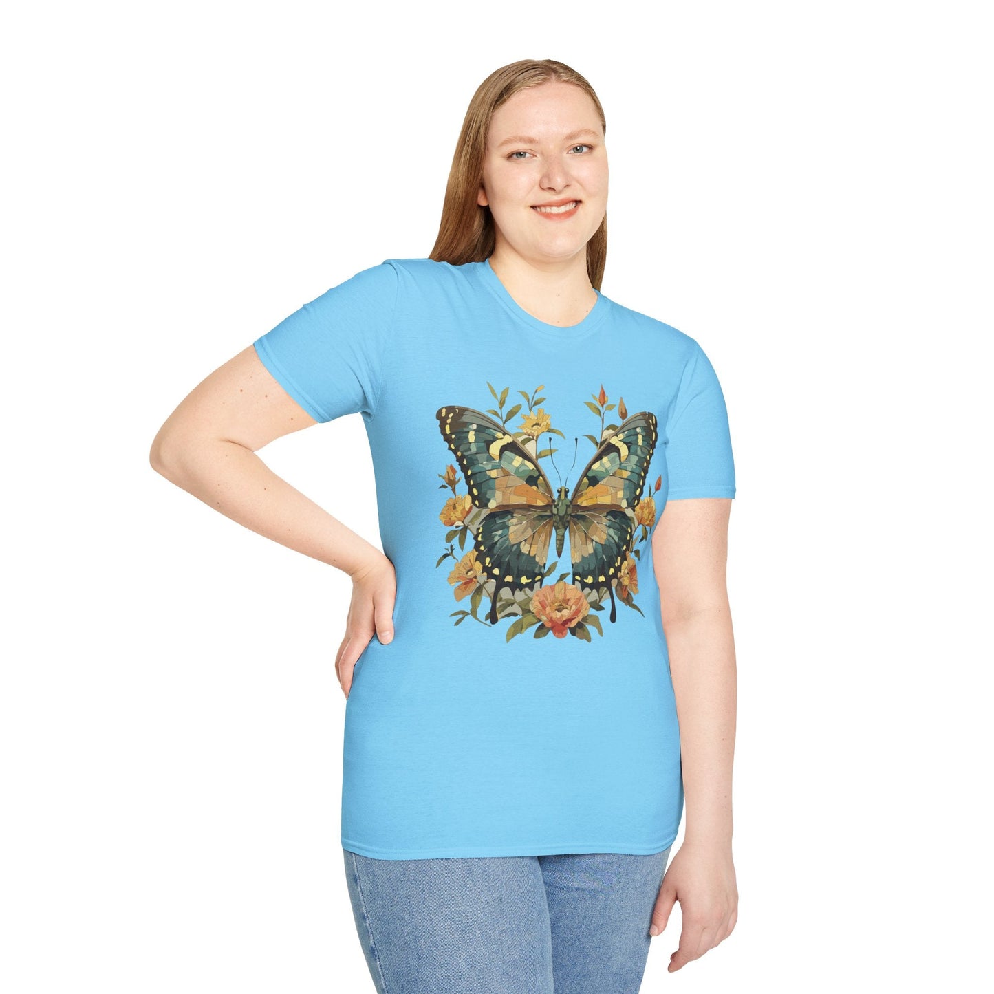 Butterfly Print T Shirt Unisex Monarch Shirt Gildan Softstyle 64000 Ring Spun Cotton