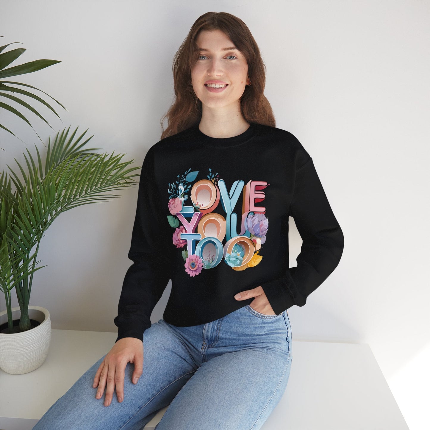 Floral Love Sweatshirt Valentines Day Unisex Crewneck Gildan 18000 Heavy Blend Warm