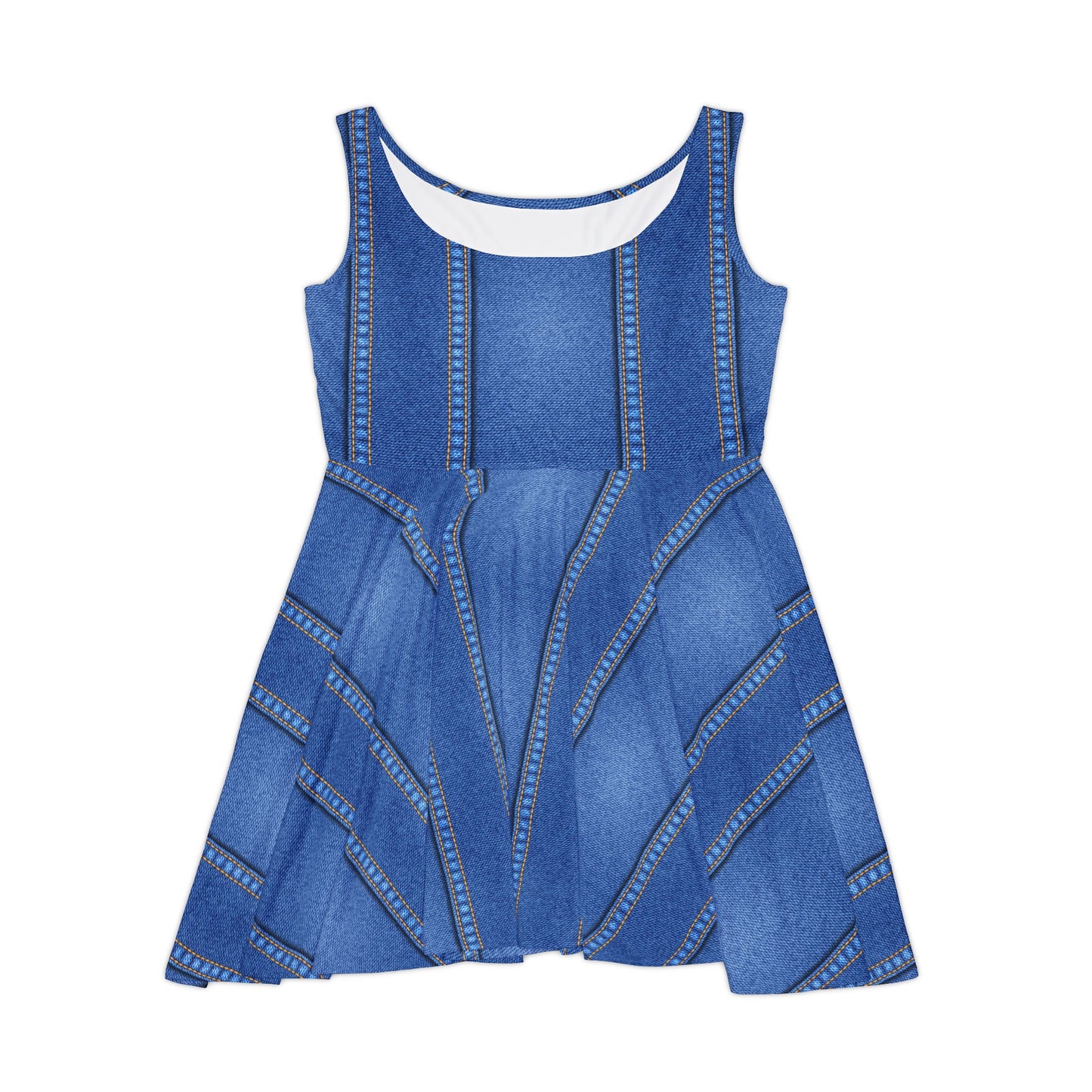 Women Denim Print Skater Dress, Denim Print Poly-Span Dress - 17