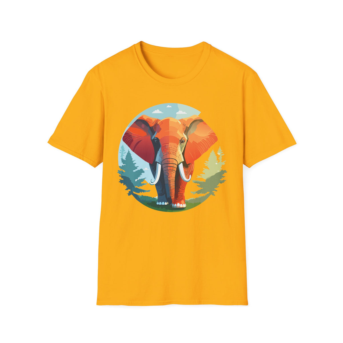 Colorful Elephant Illustration T-Shirt | Vibrant Wildlife Circle Art