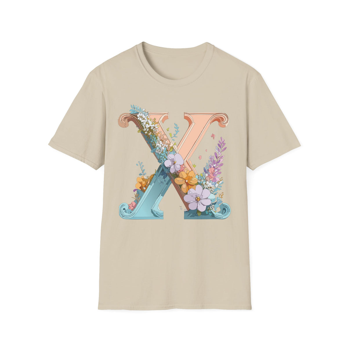 Floral Letter X T-Shirt | Monogram Initial Tee, Botanical Alphabet Shirt