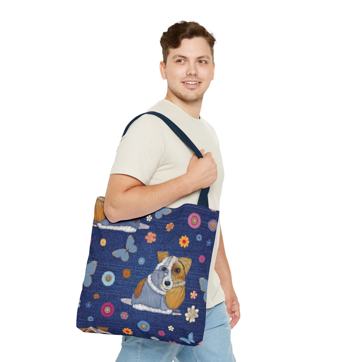 Denim Fabric Imitation Print Unisex Canvas Bag Poly Spun 3 Sizes Tote Bag 191