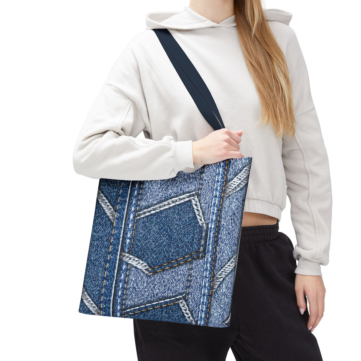 Denim Fabric Imitation Print Unisex Canvas Bag Poly Spun 3 Sizes Tote Bag 114
