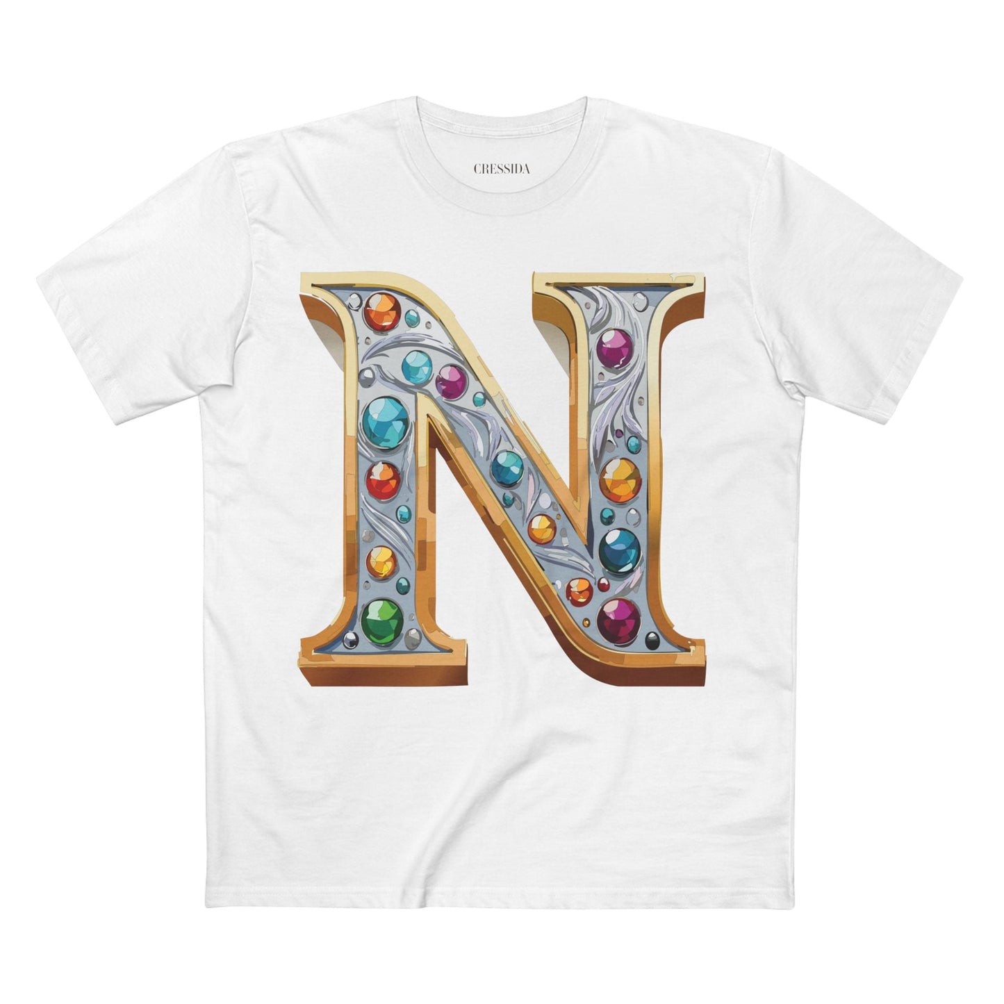 Letter N Graphic Design Tee Unisex 100 Cotton With Antique Gold Letters Artwork T-Shirt