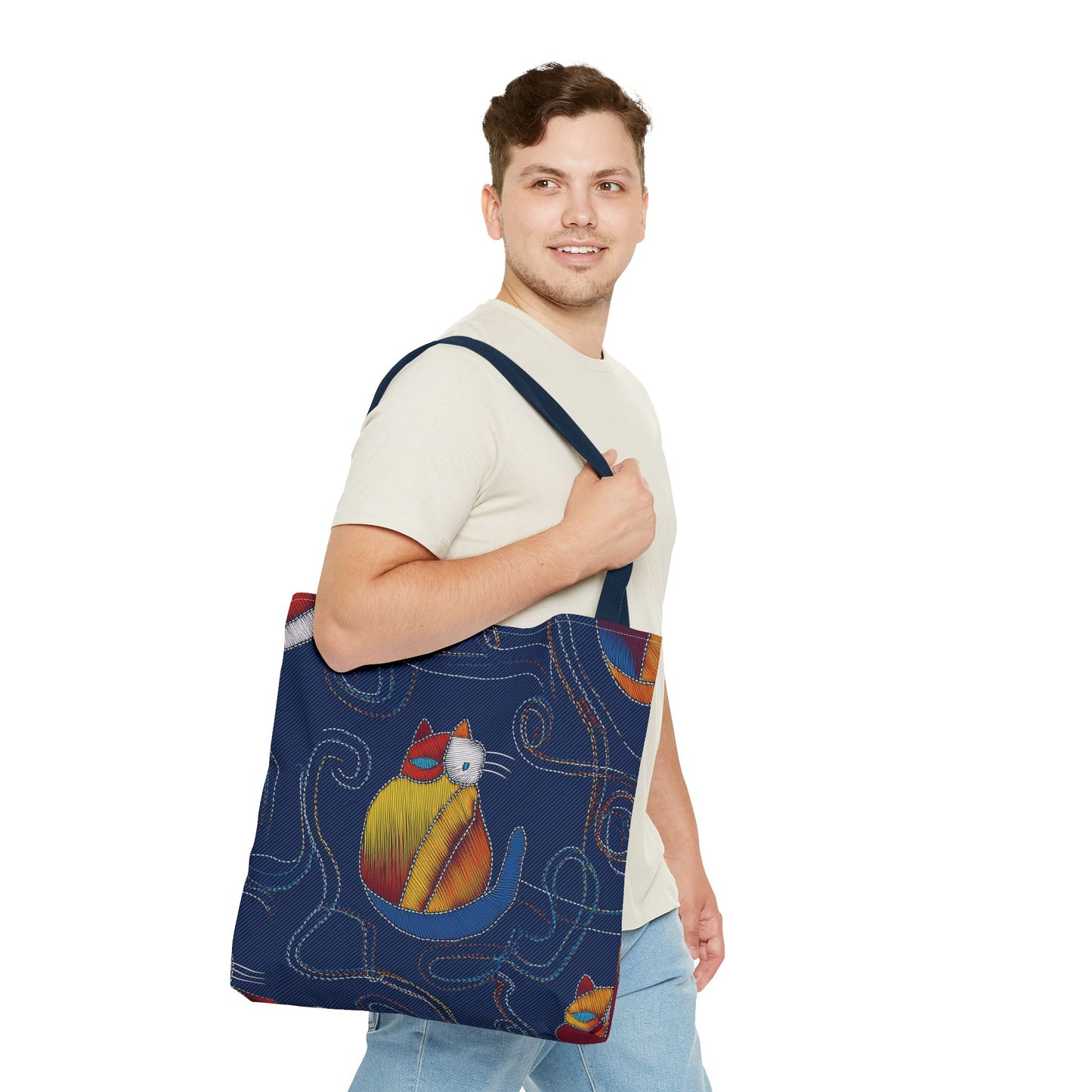 Denim Fabric Imitation Print Unisex Canvas Bag Poly Spun 3 Sizes Tote Bag 190-6