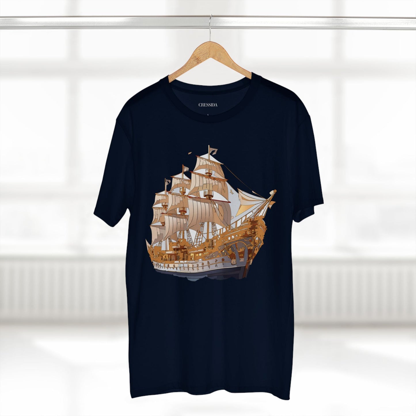 Ship Graphic Unisex 100 Cotton T-Shirt with Gold Frigate Art Design 9