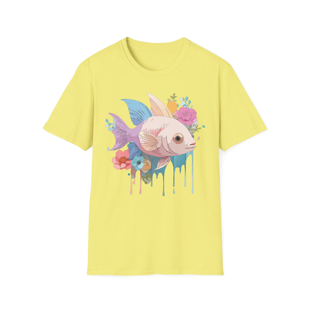 Pastel Floral Fish T-Shirt | Cute Koi Art, Watercolor Drip Design