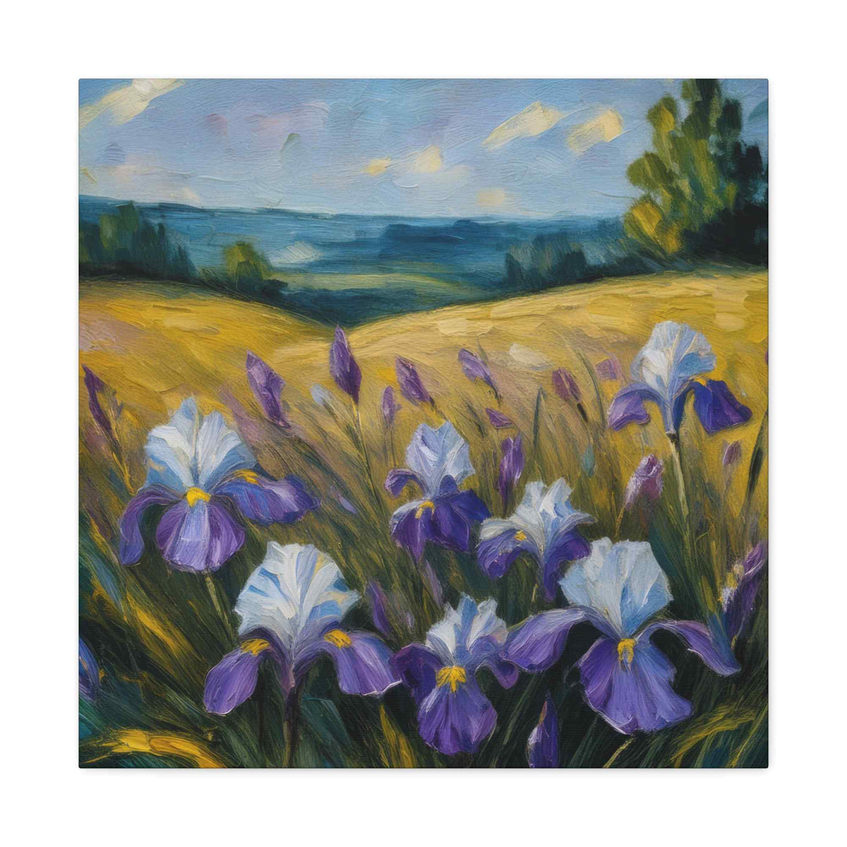 Irises Floral Print Canvas, Floral Oil Paint Print 20x20, 24x24, 30x30, 32x32, 36x36 Art Design Pine-Wood Inner Frame MC-181