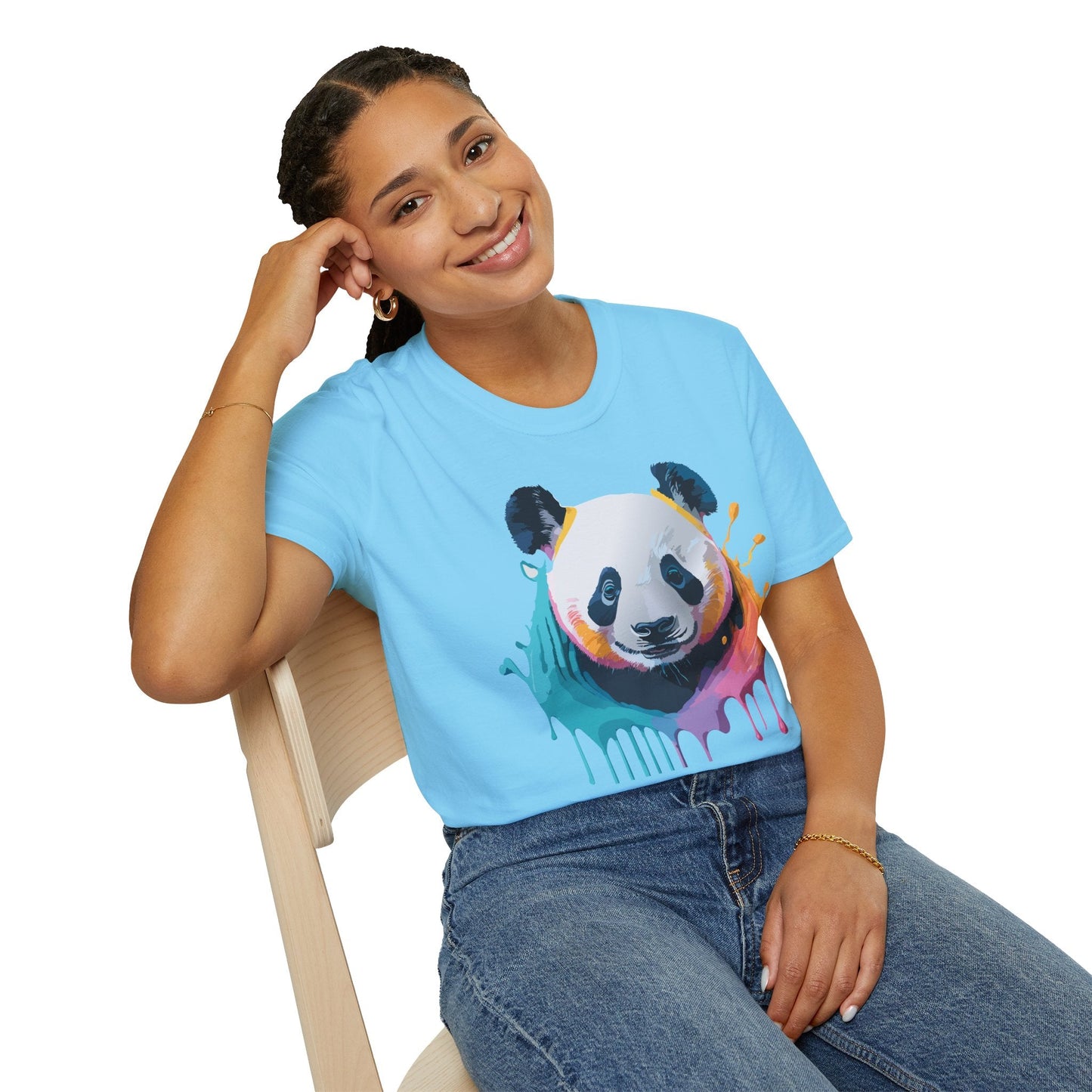 Unisex Panda Shirt T Shirt With Panda Animal Print Tee Softstyle Gildan 64000 100 Percent Ring Spun Cotton