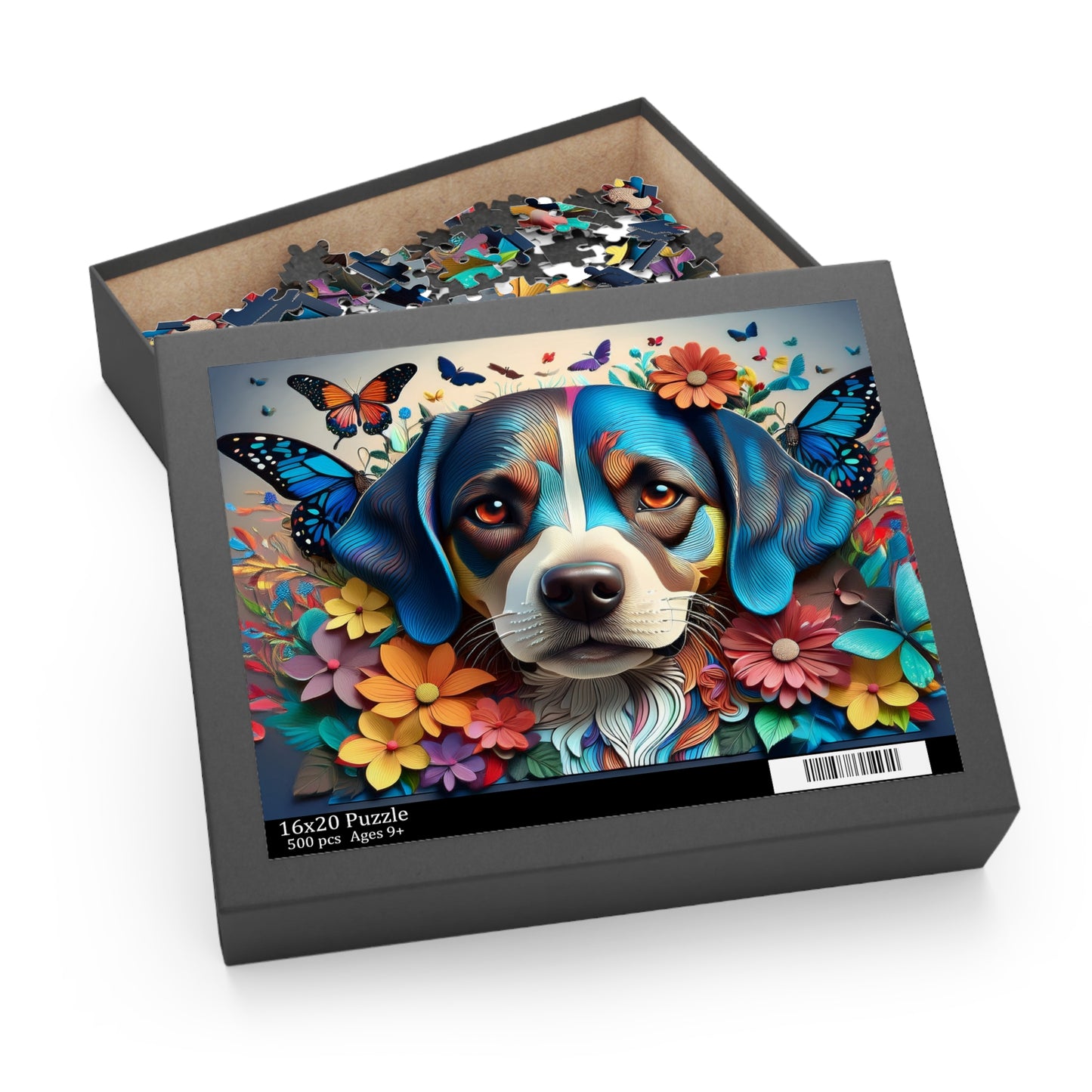 3D Colorful Dog Face Puzzle 500-Piece | Floral Dog Puzzle 500-Piece Ages 9+