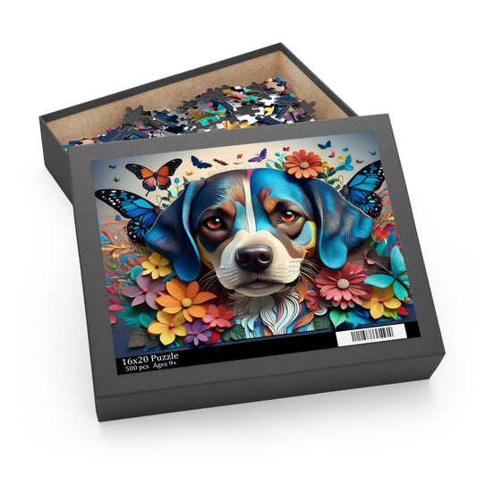 3D Colorful Dog Face Puzzle 500-Piece | Floral Dog Puzzle 500-Piece Ages 9+