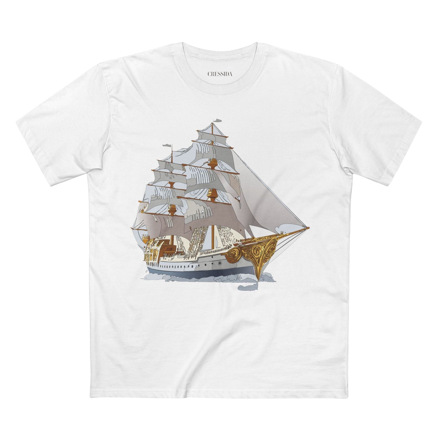 Ship Graphic Unisex 100 Cotton T-Shirt with Gold Frigate Art Design 8
