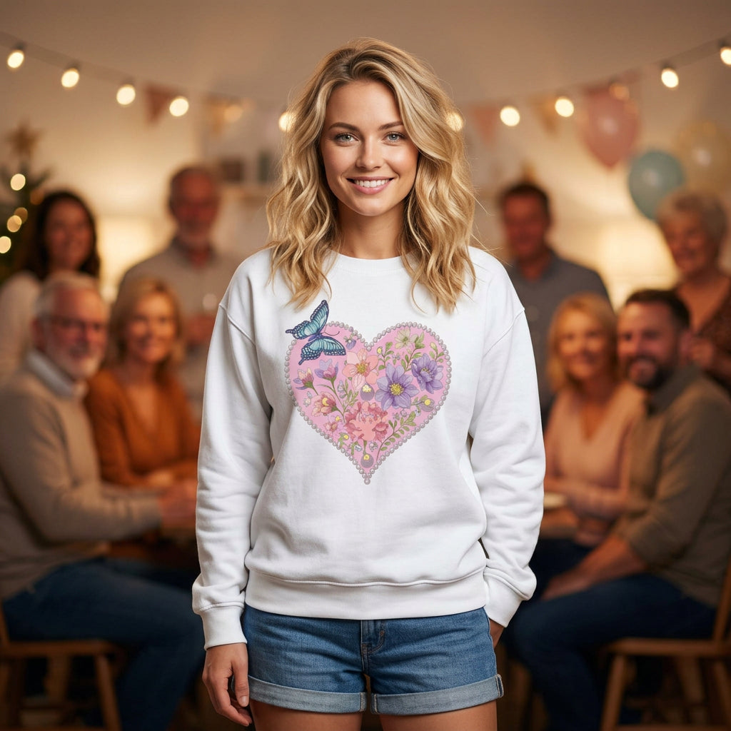 Floral Heart Love Graphic Valentine's Day Sweatshirt Unisex 50/50 Cotton-Poly Sweatshirt w38