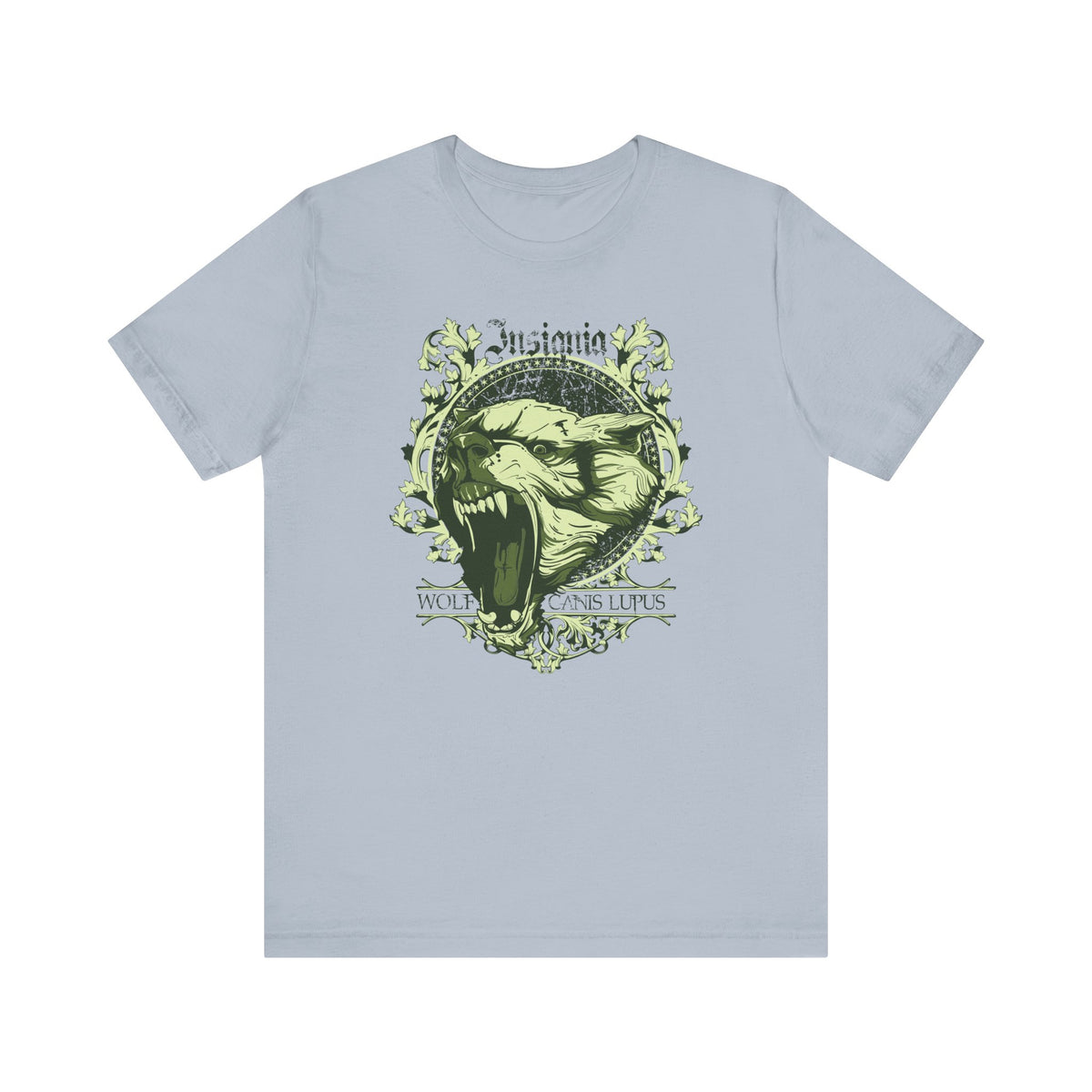 Howling Wolf Skull Tee Gothic Vintage Crest Green Graphic Unisex Cotton Shirt Art-54