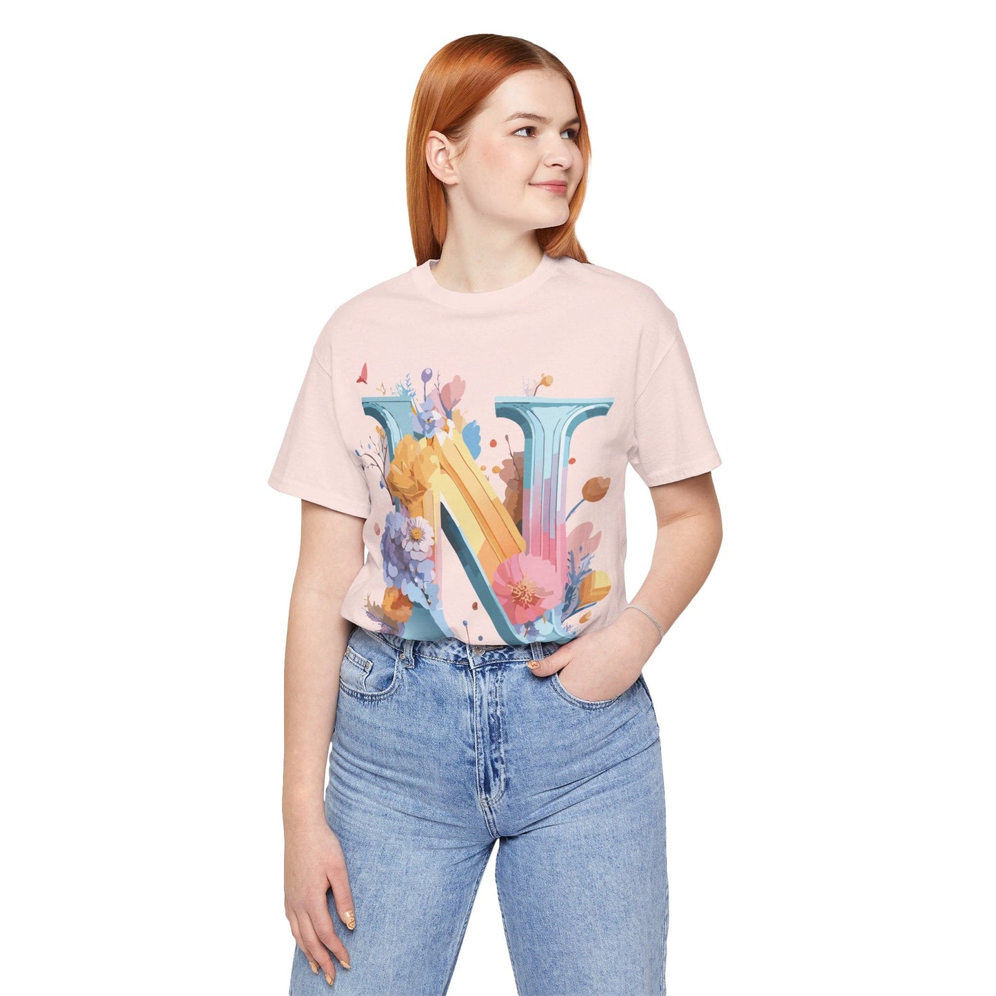 Letter N Shirt Classic Unisex Graphic Tee With Premium Vintage Adelpha Artwork Jersey Short Sleeve