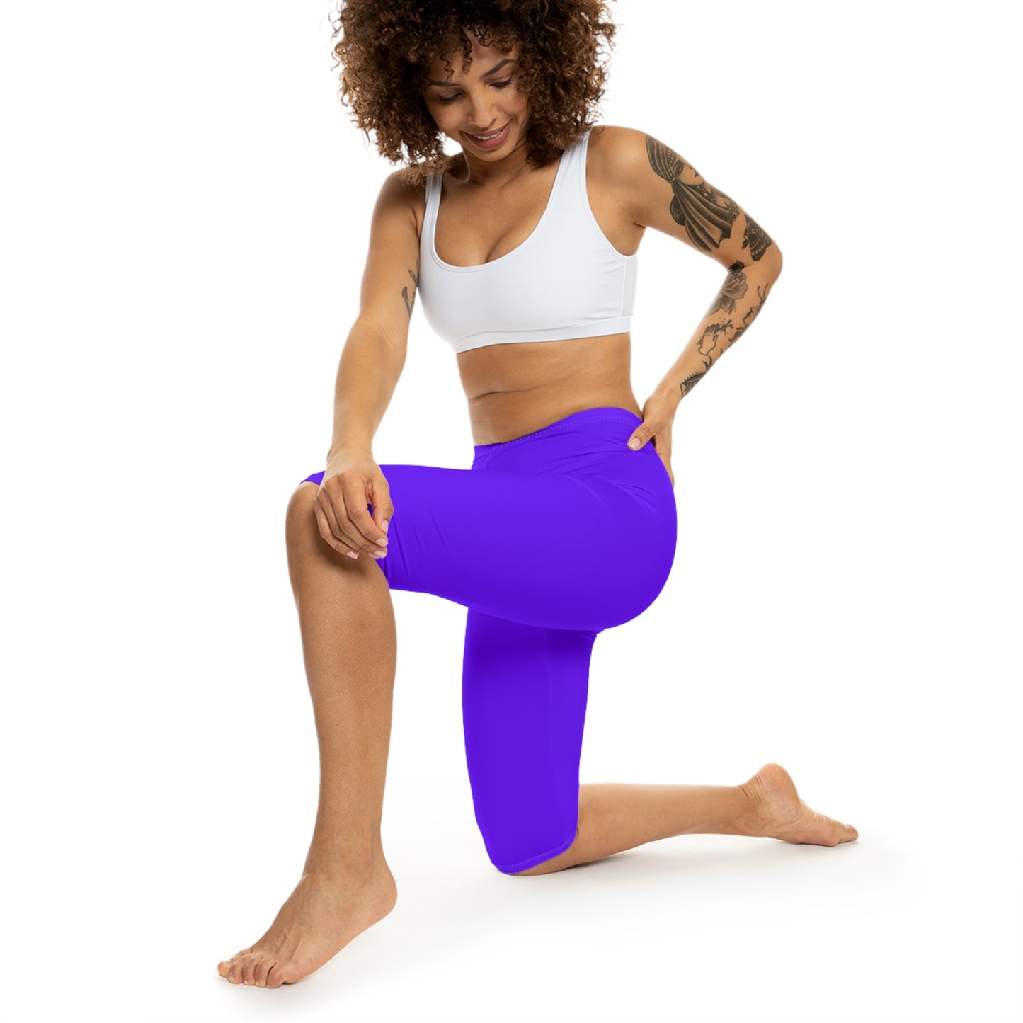 Electric Indigo Color Women's Brushed Suede Poly Span Casual Capri Leggings XS-2XL