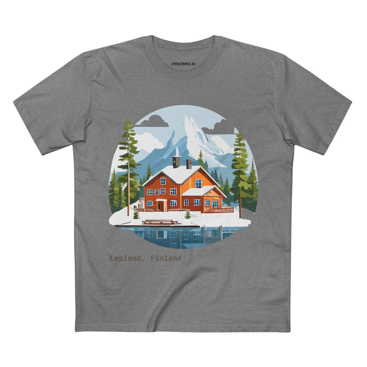Lapland Finland Cabin Tee | Winter Mountain Lake Illustration