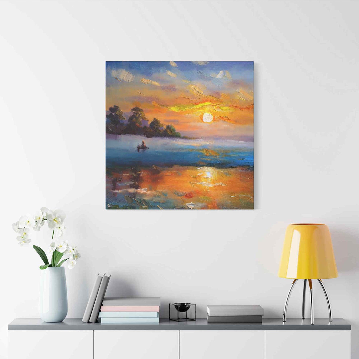 Sunrise Print Canvas, Oil Paint Print 20x20, 24x24, 30x30, 32x32, 36x36 Art Design Print Pine-Wood Inner Frame MC-43