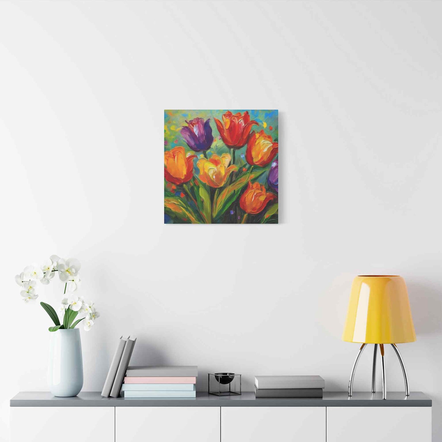 Tulips Print Canvas, Floral Oil Paint Print 20x20, 24x24, 30x30, 32x32, 36x36 Art Design Pine-Wood Inner Frame MC-141